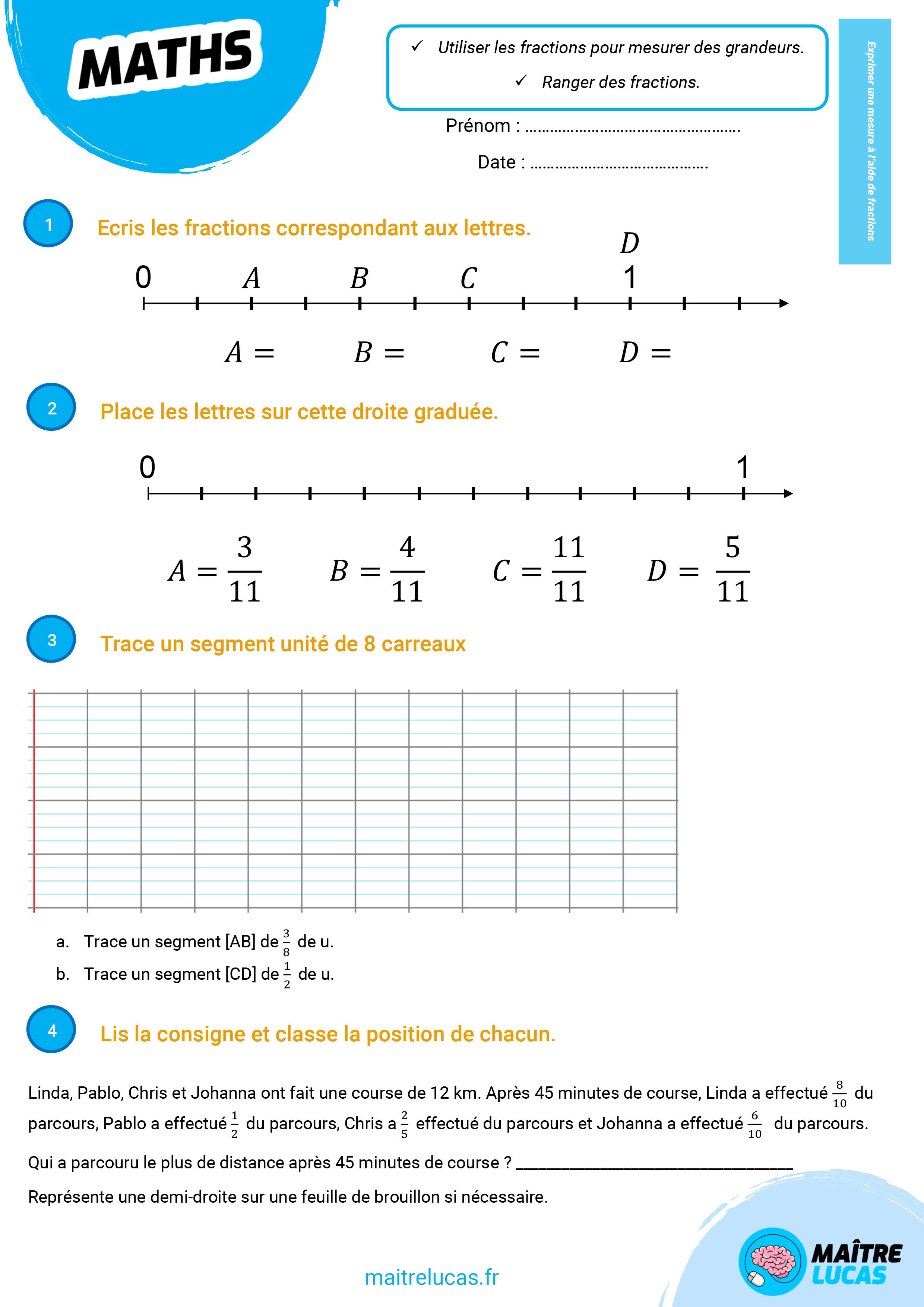 Evaluation Lire écrire Et Représenter Des Fractions Simples Cm2 Fiches Archive - Page 9 sur 19 - Maître Lucas