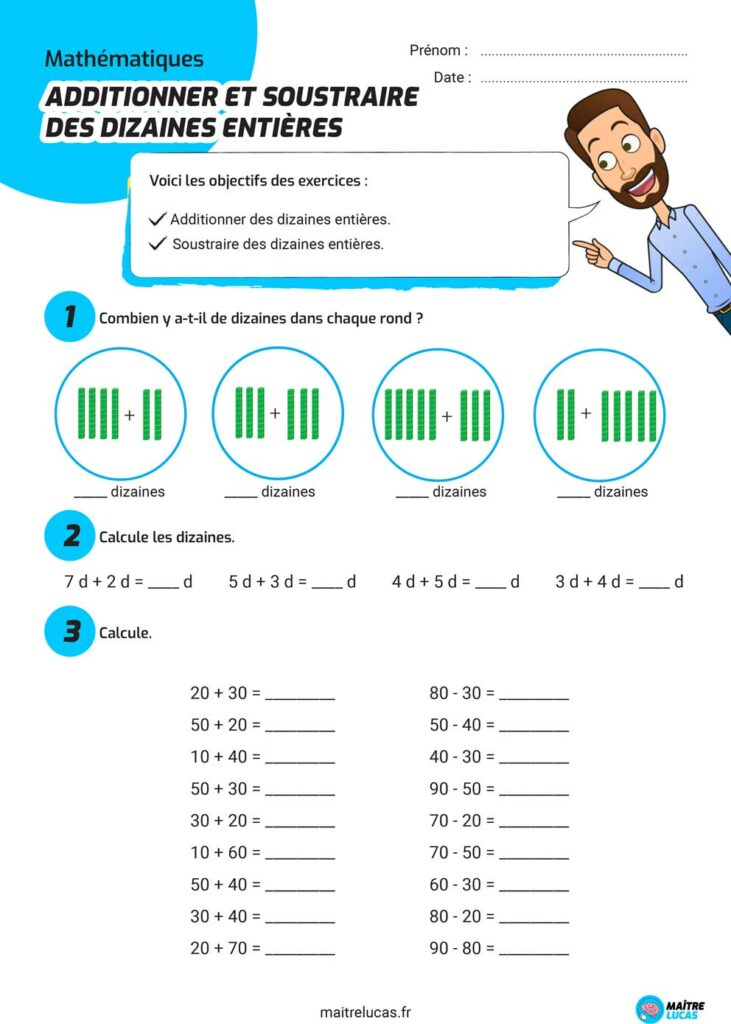Exercices Additionner des dizaines entières - Maître Lucas