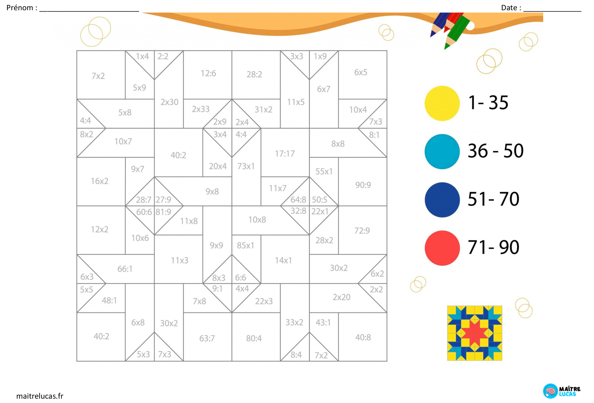 12 Coloriages magiques multiplications et divisions CP CE1 - Maître Lucas